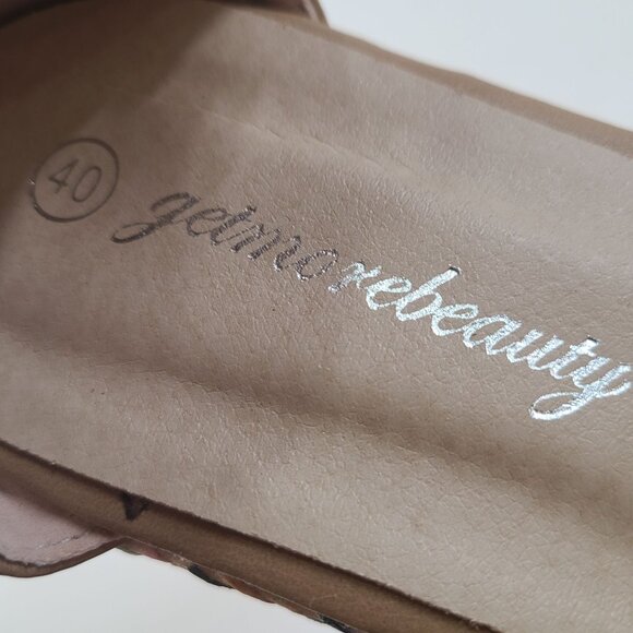 Get More Beauty Women's Platform Wedge Sandals Tan Size 7.5 Open Toe Beads Zip - Picture 12 of 12